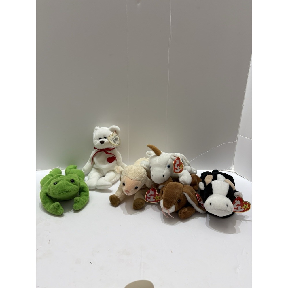 Lot Of 6 Ty Vintage Beanie Babies Retired With Tags Farm Animals 1993-1999
